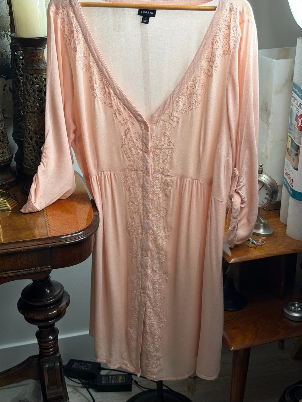 torrid Peach Button-Front Lace-Trim Nightdress
